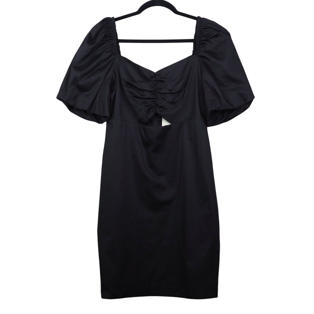 Boden Mini Dress Womens Size 6L Black Cut Out Bodice Puff Sleeve Sweetheart Neck